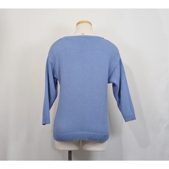 Vintage 80s Sweater Periwinkle Blue Floral Knit Hand Loomed Misses Size S - Picture 5 of 7